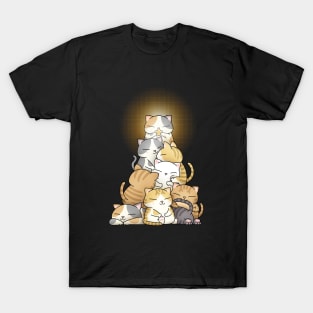 Chubby Cat Christmas Tree (Black) T-Shirt